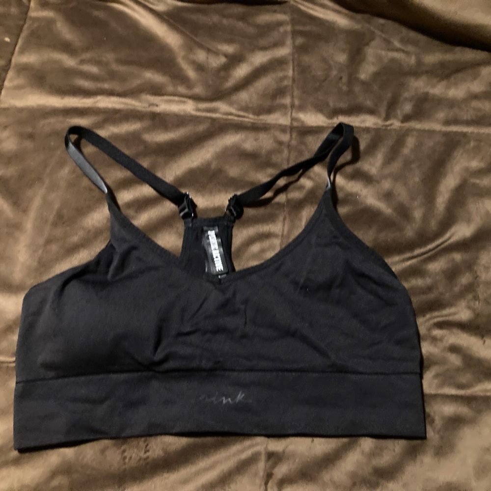 Pink Active brand, size large, black, sports bra, cute and comfy